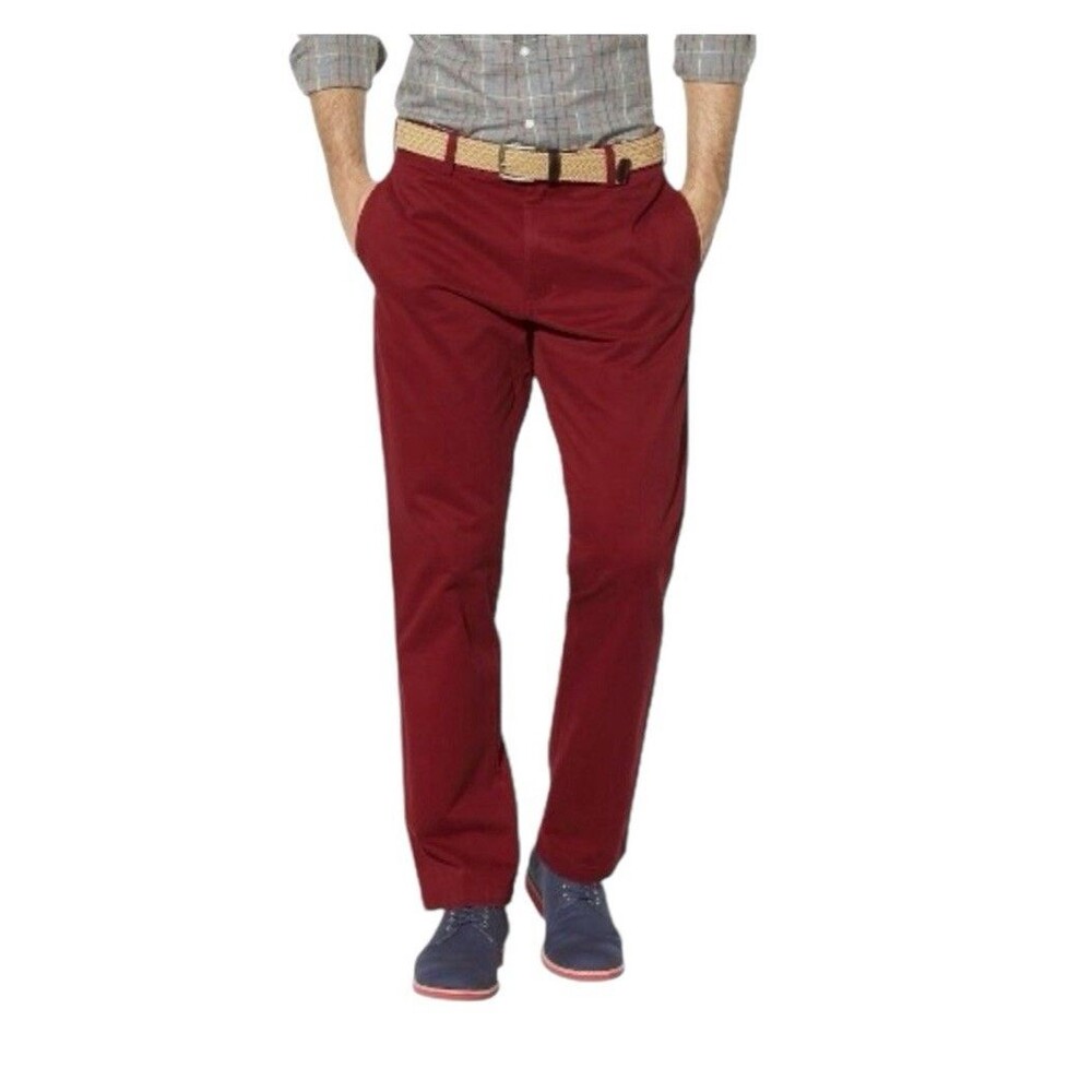 Haggar H26 Flat Front Standard Fit Men’s Chinos Pants Red Burgundy 32/32